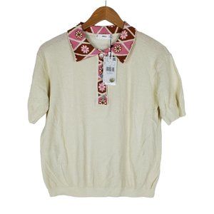 NWOT Mango Womens Knit floral polo Sweater M